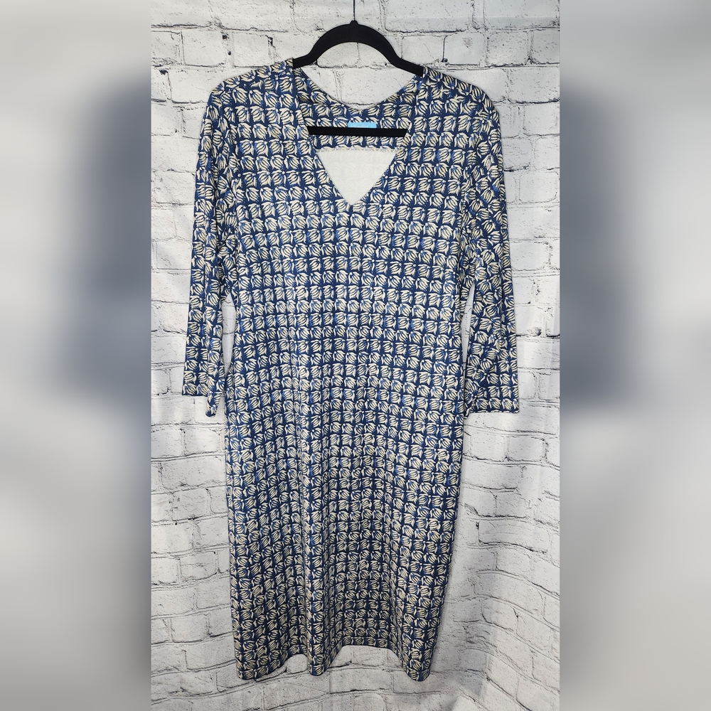 J. McLaughlin Blue 3/4 Sleeve Midi Dress Size Large‎